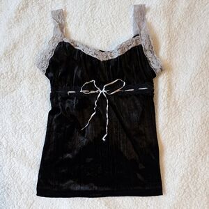 25 Self Service Babydoll Camisole Black Velvet Grey Lace Top
